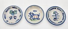 MA Hadley Pottery 3 Coasters 4” Cupcake Dishes New Year’s, Thank You, Cow