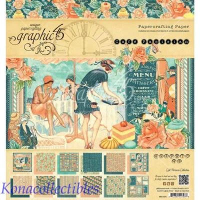 Almohadilla de papel gráfica 45 café parisino 12 x 12 24 shts rosas, azules Foto 1 de 4