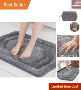 Extra Thick Luxury Grey Bath Rug - Anti-Slip & Water Absorbent Comfort Mat - Picture 1 of 10