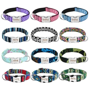 Nylon Small Large Personalised Dog Collars Pet Name ID Engraved Free Labrador - Picture 1 of 23