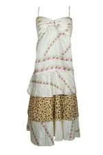 Boho Spaghetti Strap Dress IVORY Ruffled Printed Vintage Printed Gypsy ChicDress