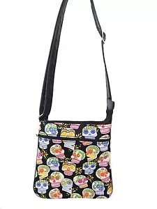US HANDMADE CROSSBODY BAG WITH "CALAVERAS" PATTERN SHOULDER BAG,BLACK,NEW - Picture 1 of 4