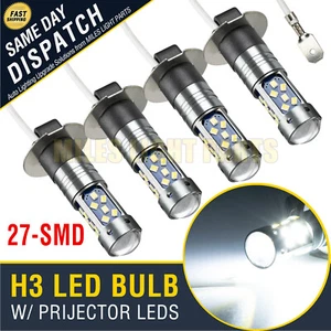 4X H3 LED Bulb 27-SMD Xenon White Car Van Fog Light Lamp Bulbs Low Beam W/ Lens - Picture 1 of 8
