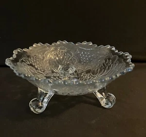 Vintage Pressed Glass Three Footed Clear Glass Embossed Bowl - Picture 1 of 3