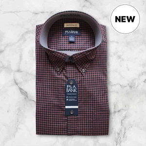 L Black Red Grid Shirt Casual Traditional Fit New Jos A Bank Checked Check Nwt - Picture 1 of 24