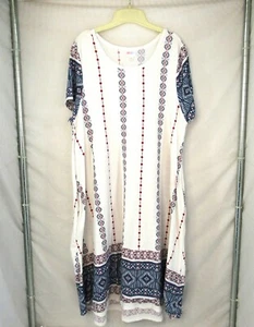 Vestido LulaRoe Blanco Alto Bajo Manga Corta Bolsillos Diseño Geométrico Azul 3XL - Imagen 1 de 6