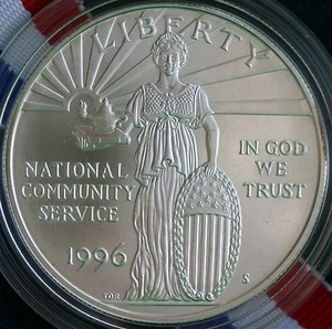 1996 BU UNC National Community Service 90% Silver Dollar US Mint Coin ONLY $1 - Picture 1 of 2
