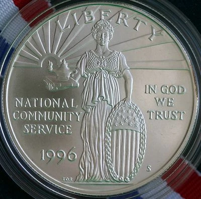 1996 BU UNC National Community Service 90% Silver Dollar US Mint Coin ONLY $1 - Image 1 of 2
