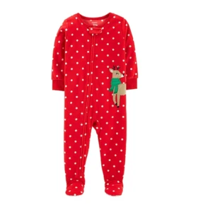Toddler Girl Reindeer Polka Dot Fleece Pajamas, Red, Sizes: 2T, 3T, 4T, 5T - Picture 1 of 1