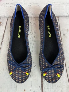 NEW! ROTHY'S blue brown gold check bow flat ballerina shoes 10 - Picture 1 of 10