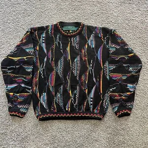 Vintage Tundra 3D Knit Sweater Pullover Black Canada Coogi-Style Size Small - Imagen 1 de 8