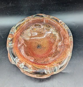 Vintage 1960's Italian Murano Art Glass Bowl Red Swirl Gold Inclusion Candy Dish - Picture 1 of 10