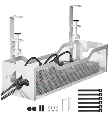 Under Desk Cable Tray No Drill 13.38" Metal Clamp Wire Organizer White - Image 1 of 4