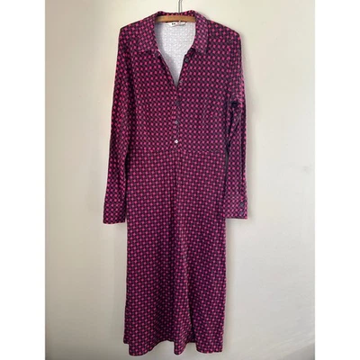 Boden Pink Geometric Print Shirt Dress Midi Long Sleeve Button Up Classic Office - Image 1 of 4