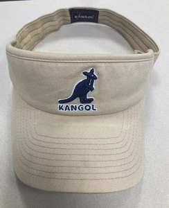 KANGOL Beige Visor Hat Cap Adjustable Cotton Twill Flexfit Navy Blue Logo Unisex - Picture 1 of 7