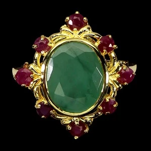 925 Sterling Silver Ring Oval Emerald 12x10mm Ruby Gemstone Jewelry Size 8.5 - Picture 1 of 13