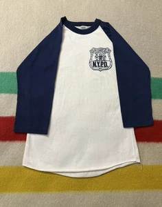 Vintage 80s NYPD New York Police 3/4 Sleeve Raglan Shirt Extra Small XS Navy - Picture 1 of 9