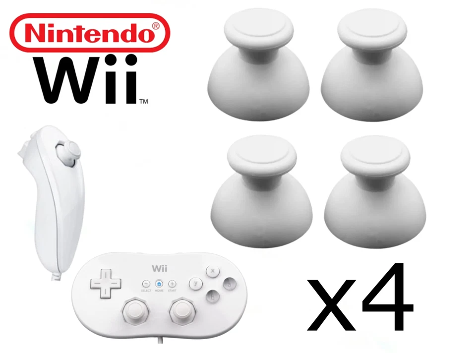 Nintendo Wii Nunchuck Controller ThumbStick Replacement Thumbsticks WHITE x 4 - Image 1 of 1