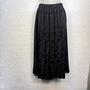 Susan Bristol VINTAGE New Traditions Black Floral Pleated Midi Skirt Small S - Picture 1 of 9