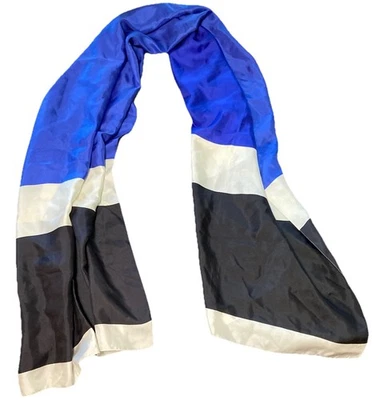 Ann Taylor Silk Scarf Classic Black, White,& Blue 72” X 23” - Image 1 of 3