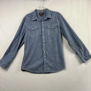 Camisa Denim No Boundaries Chambray Para Hombre Grande Perla A Presión Algodón Occidental Azul - Imagen 1 de 14