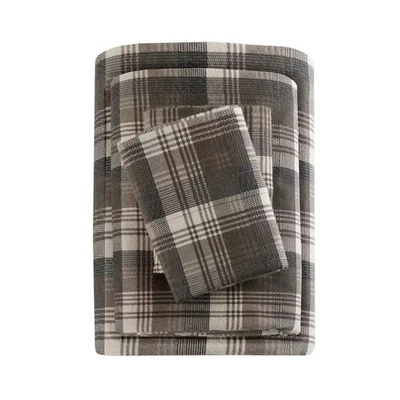 WOOLRICH Queen Patterned Flannel Sheet Set Brown Plaid