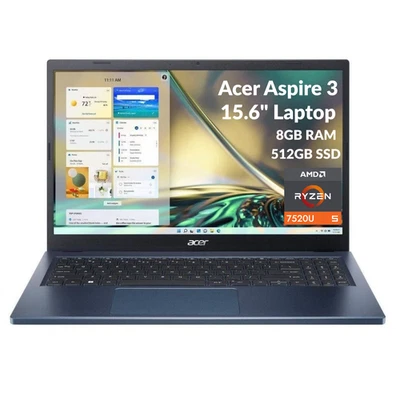 Portátil Acer Aspire 3 15.6" AMD Ryzen 5 7520U 2.8GHz 8GB RAM 512GB SSD Reacondicionado Foto 1 de 4