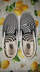 Vans X End OG Classic Slip On LX Vertigo Men 11 Black True White Leather Sneaker - Picture 1 of 12