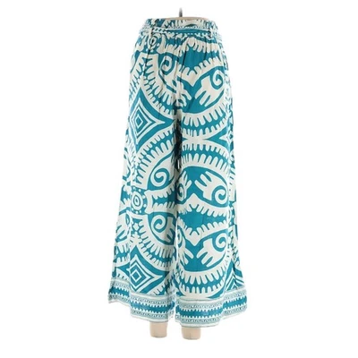Nuevo Pantalón Haute Hippie WT Estampado Paisley Pierna Ancha Azul Teal Boho Bohemio Talla M Foto 1 de 2