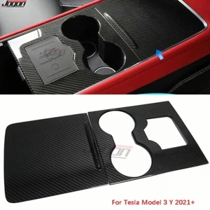 Carbon Central Console Panel Cover Kits For Tesla Model 3 Y Long Range 2021-2023 - Picture 1 of 9