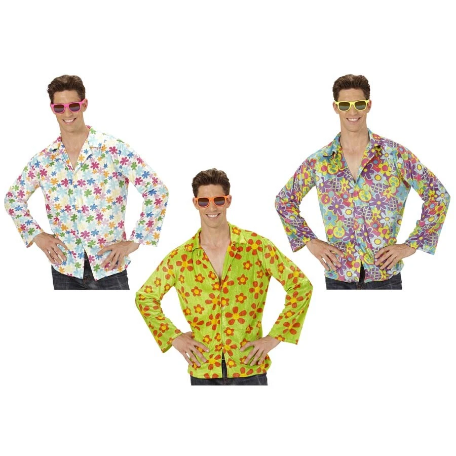 WIDMANN Blumen Hippie Hemd / Karneval 60er 70er Jahre Flower Power Herren Party Kostüm