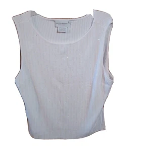 Jaclyn Smith Classic Solid White Tank Top With Sequins Size Large Stretch - Picture 1 of 2