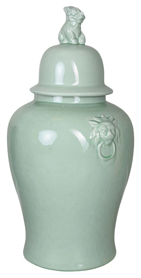 Prunkgefäss Porzellanvase Chinoiserie Deckelvase XXL Löwenköpfe Keramik Amphore - Bild 1 von 4