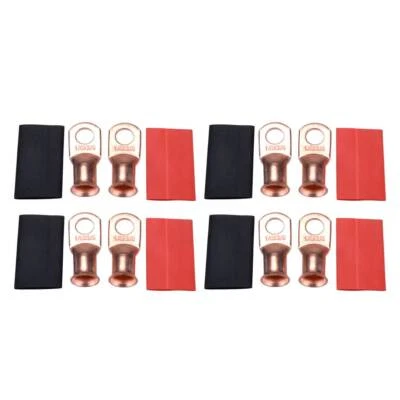 10set 1/0 AWG Gauge Copper Lugs w/ BLACK & RED Heat Shrink Ring Terminals Kit - Image 1 of 4