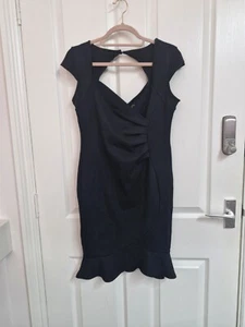 LIPSY BLACK RUCHED MERMAID WIGGLE PIN UP BODYCON DRESS SIZE 14 - Picture 1 of 2