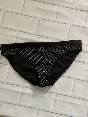 Bikini Athleta Swim Bottom Grande Negro Blanco Rayas Chevron Cintura Elástica Foto 1 de 4