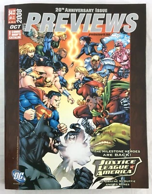 Previews, catálogo y revista de The Comic Shop, 20 aniversario de octubre de 2008 JLA Foto 1 de 4