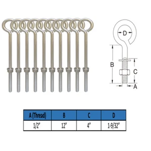 10 piezas 1/2"" x 12"" SS Forge Estilo Marino Alambre Girado Tornillo Tuerca Lavadoras 250Lb Tapa - Imagen 1 de 5
