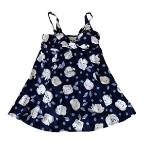 Womens Croft & Barrow Size 14 Navy Floral One Piece Skirted Swimsuit Nylon