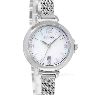 BULOVA Womens Dress Watch, MOP Dial w Diamonds, Silver Stainless Steel Mesh Band - Image 1 of 4