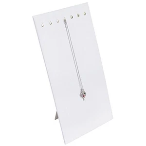 White Faux Leather 7 Hooks Easel 14"x7-3/4" For Hanging Display Chain Necklaces - Picture 1 of 4