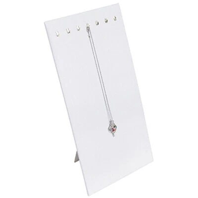 White Faux Leather 7 Hooks Easel 14"x7-3/4" For Hanging Display Chain Necklaces - Image 1 of 4