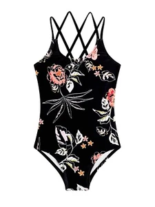 Kanu Surf Girls UPF 50+ Sport Criss-Cross One Piece Swimsuit, Floral Size 14 - Picture 1 of 3