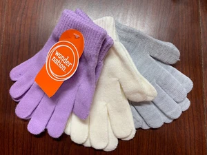 Wonder Nation Gloves Unisex Kids Knit Glove Outerwear 3 Pair Purple White & Gray - Picture 1 of 3
