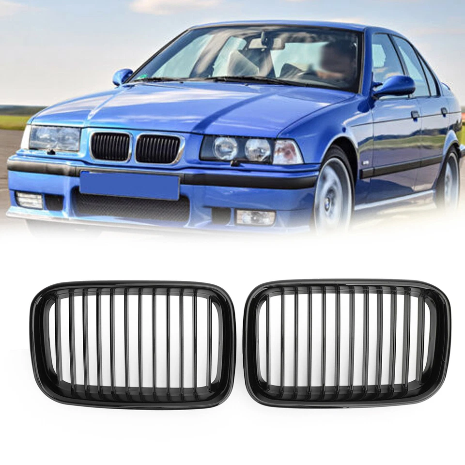 Pair Glossy Black Kidney Sport Hood Grill Grille For BMW 92-96 95 E36 318i 325i - Imagem 1 de 4