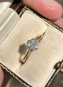 Beautiful Antique Edwardian Natural Diamond Daisy Cluster Ring 18ct Gold 💎