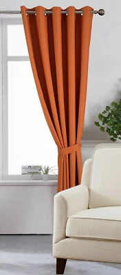 Burnt Orange Window Long Door Curtain 90" x 90" Eyelet Blackout with Tie Back - Image 1 of 4
