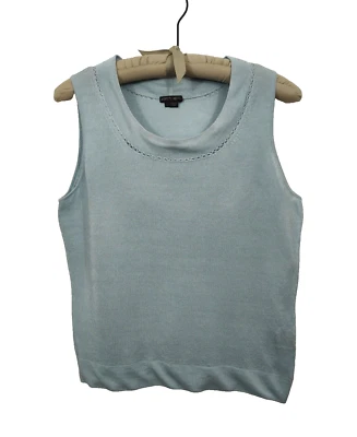 Blusa sin mangas para mujer Lafayette 148 mezcla de lino grande azul hielo sin mangas concha Foto 1 de 4