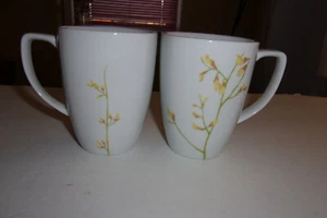 2 Corelle Coordinates Porcelain Kobe Yellow Floral Stems Coffee Tea Mugs - Picture 1 of 5