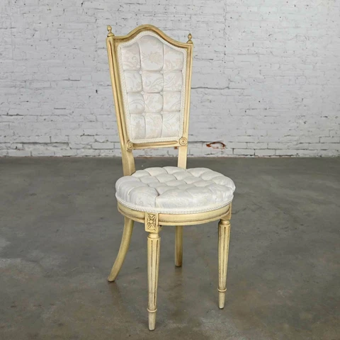 Hollywood Regency Louis XVI Style Antique White Dressing or Accent Chair Cover